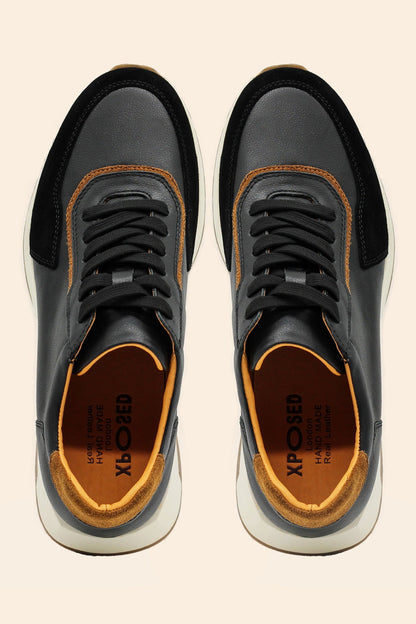 Men’s Real Leather & Suede Trainers in Black