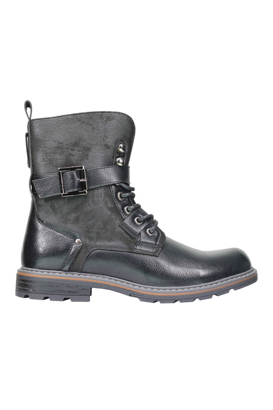Mens Retro Biker Boots PU Leather 6 Ankle Lace up Side Zip Army Military Shoes