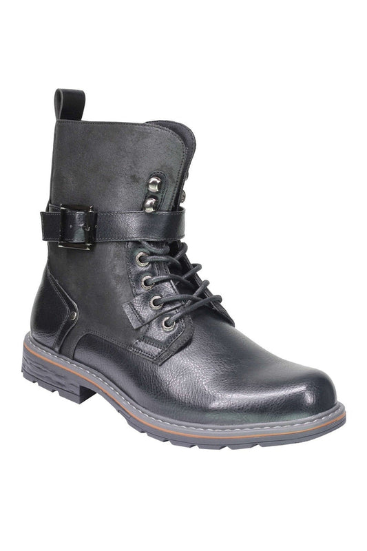 Mens Retro Biker Boots PU Leather 6 Ankle Lace up Side Zip Army Military Shoes