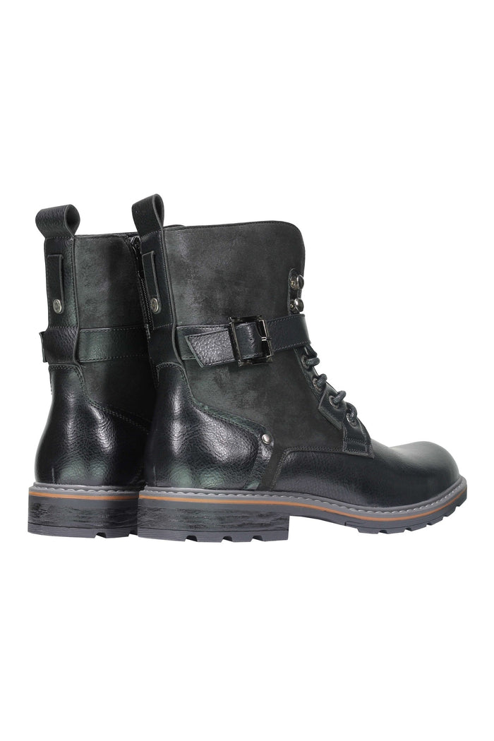 Mens Retro Biker Boots PU Leather 6 Ankle Lace up Side Zip Army Military Shoes