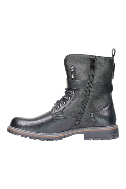 Mens Retro Biker Boots PU Leather 6 Ankle Lace up Side Zip Army Military Shoes