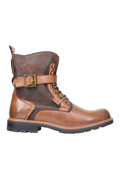 Mens Retro Biker Boots PU Leather 6 Ankle Lace up Side Zip Army Military Shoes