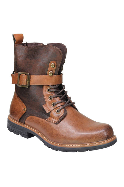 Mens Retro Biker Boots PU Leather 6 Ankle Lace up Side Zip Army Military Shoes