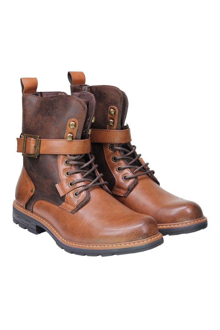 Mens Retro Biker Boots PU Leather 6 Ankle Lace up Side Zip Army Military Shoes