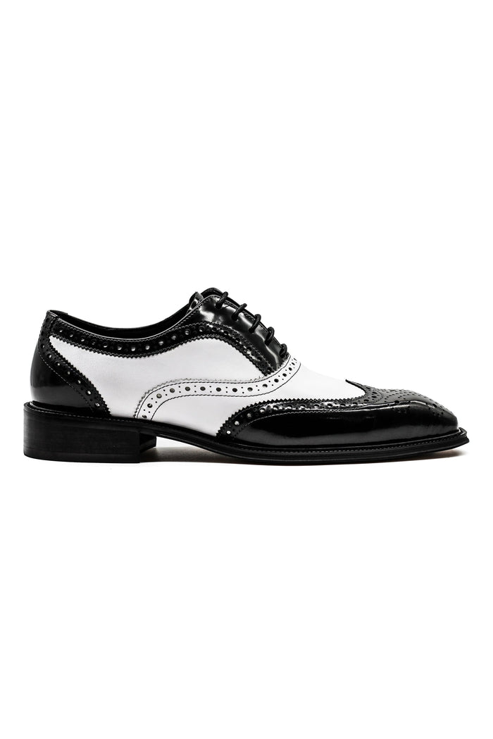 Mens Retro Black White Leather Gatsby Brogues