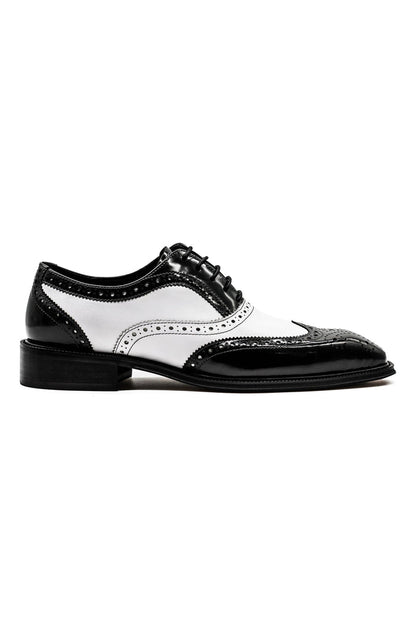 Mens Retro Black White Leather Gatsby Brogues