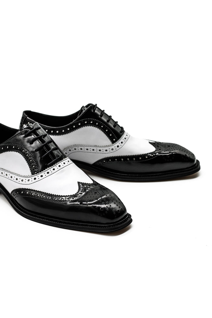 Mens Retro Black White Leather Gatsby Brogues