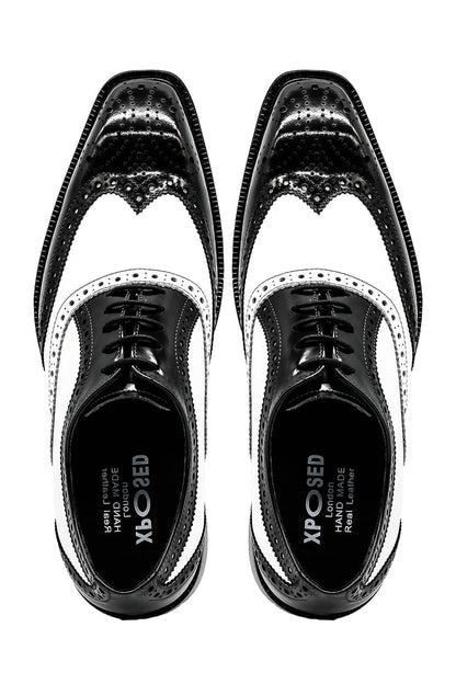 Mens Retro Black White Leather Gatsby Brogues