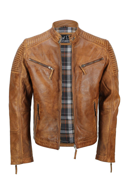 MEN’S RETRO TAN BIKER JACKET