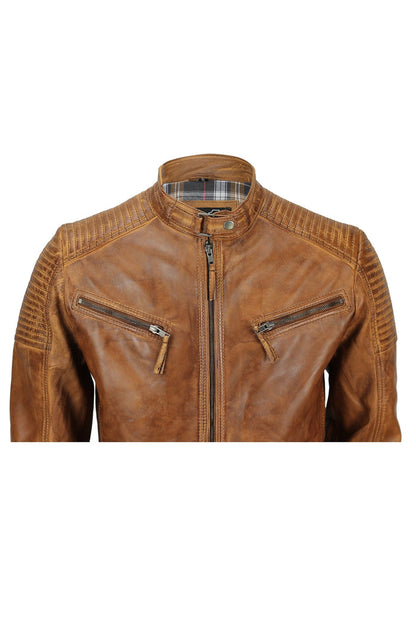 MEN’S RETRO TAN BIKER JACKET