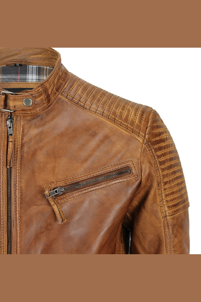 MEN’S RETRO TAN BIKER JACKET
