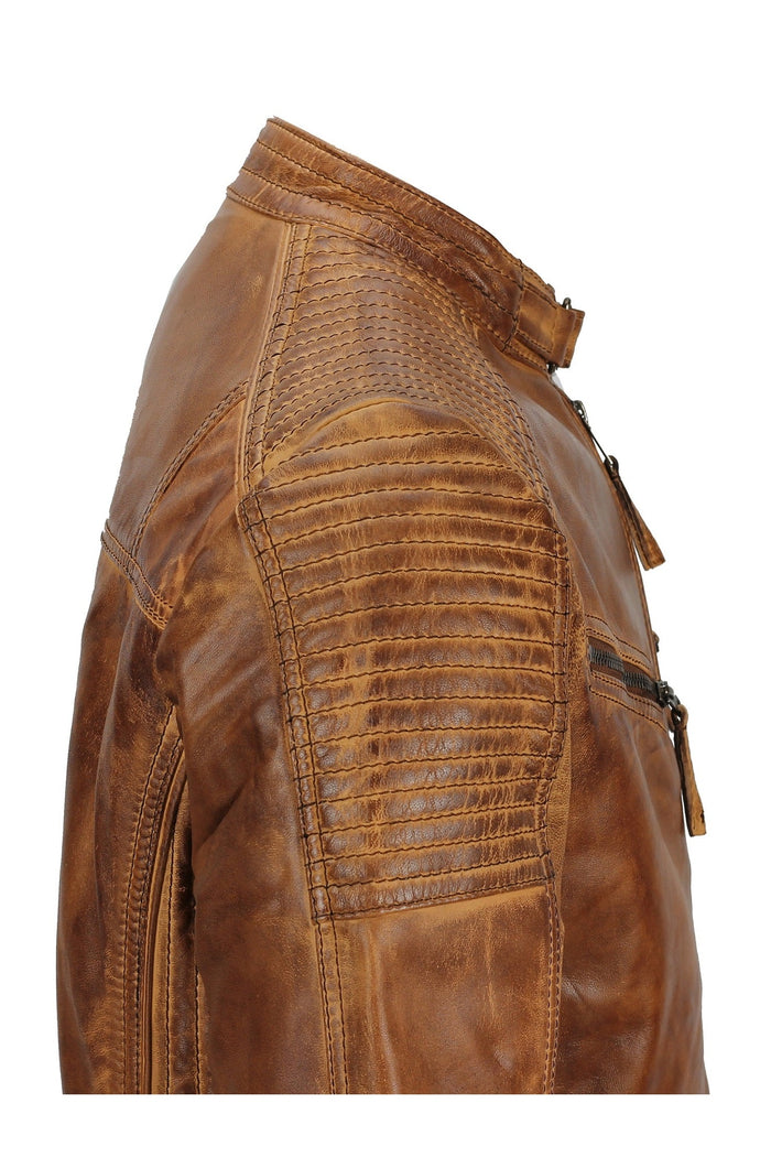 MEN’S RETRO TAN BIKER JACKET
