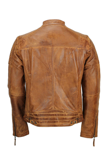 MEN’S RETRO TAN BIKER JACKET