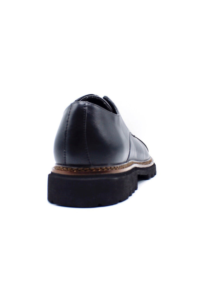 Men’s Round Toe Cap Derby Shoes, Rugged Sole - Black