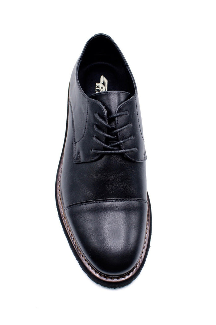 Men’s Round Toe Cap Derby Shoes, Rugged Sole - Black