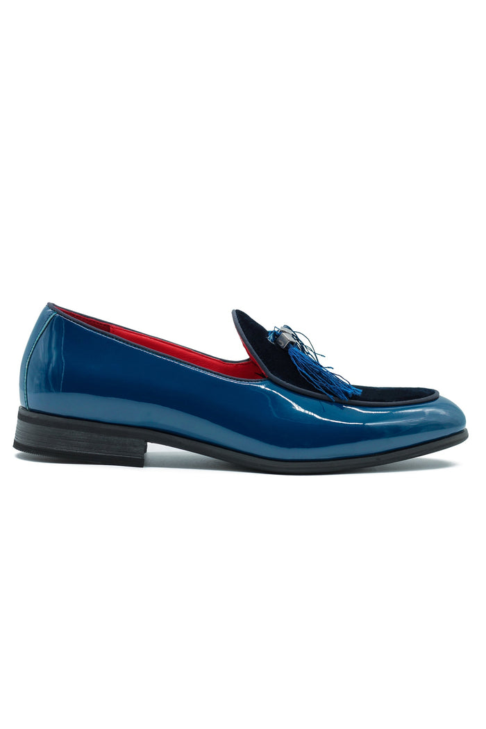 Men’s Shiny Patent Tassel Loafers Velvet Upper Faux Leather Wedding Dress Shoes