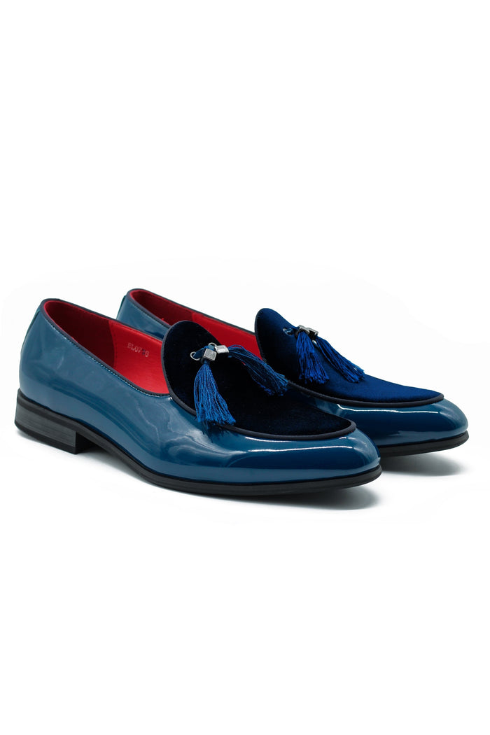 Men’s Shiny Patent Tassel Loafers Velvet Upper Faux Leather Wedding Dress Shoes