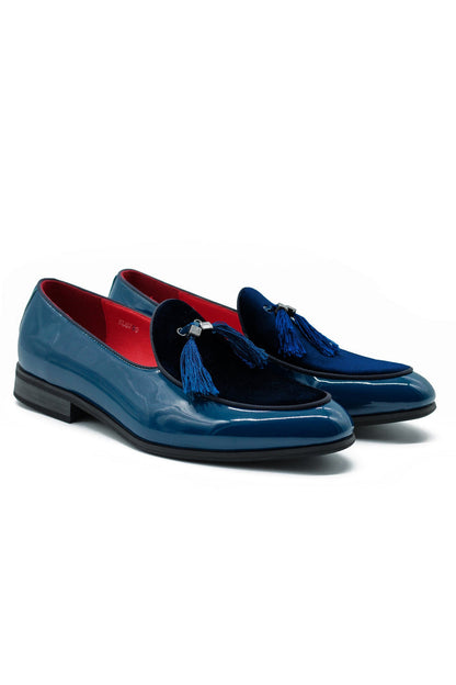 Men’s Shiny Patent Tassel Loafers Velvet Upper Faux Leather Wedding Dress Shoes
