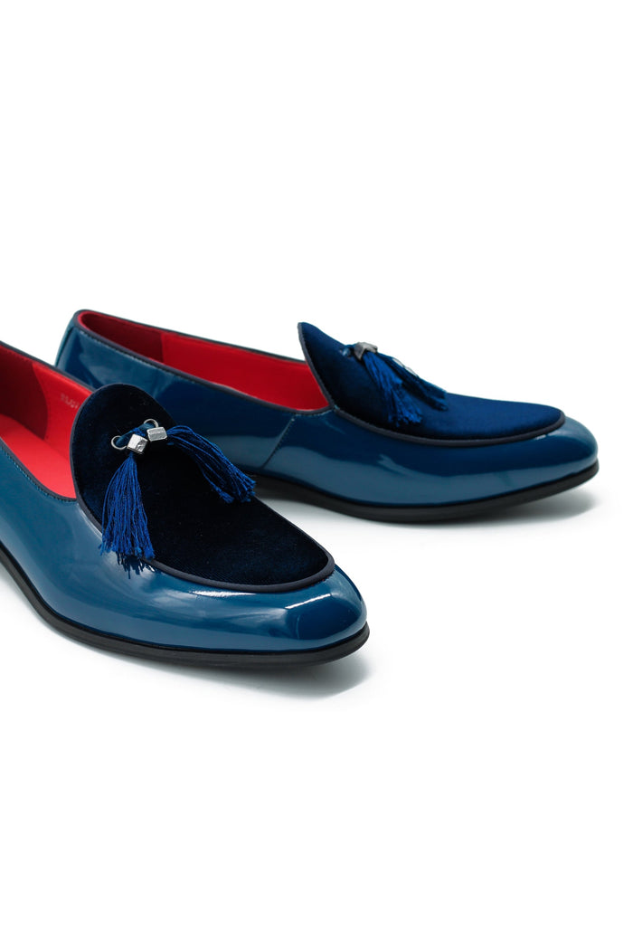 Men’s Shiny Patent Tassel Loafers Velvet Upper Faux Leather Wedding Dress Shoes