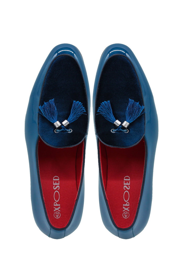 Men’s Shiny Patent Tassel Loafers Velvet Upper Faux Leather Wedding Dress Shoes