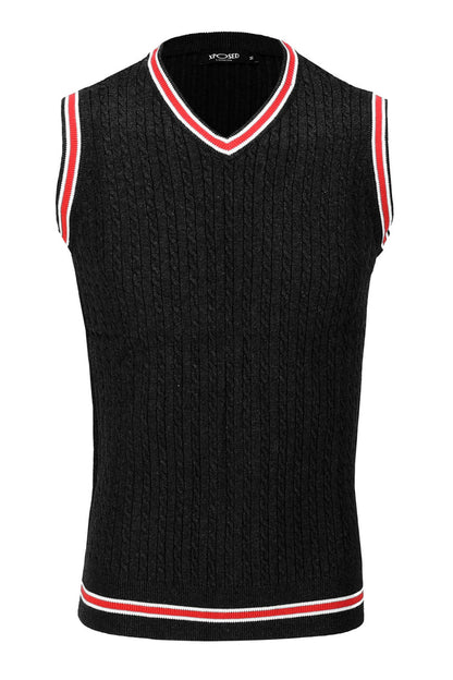 Mens Sleeveless V Neck Black Jumper Knitted Vest