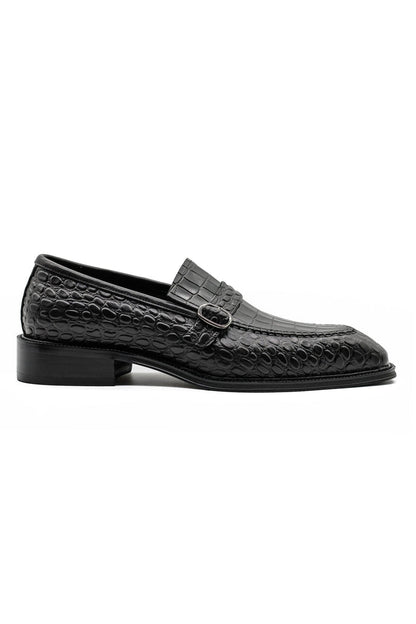 Men’s Slip-on Loafers Black Croco Embossed Leather