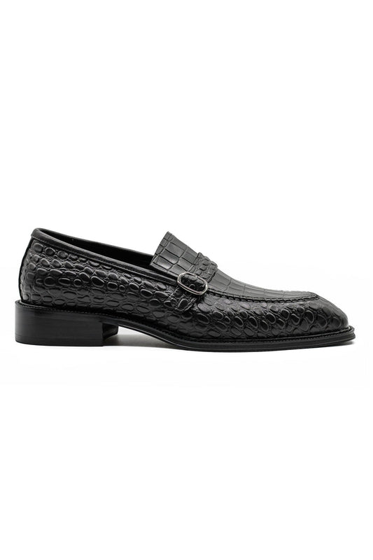 Men’s Slip-on Loafers Black Croco Embossed Leather