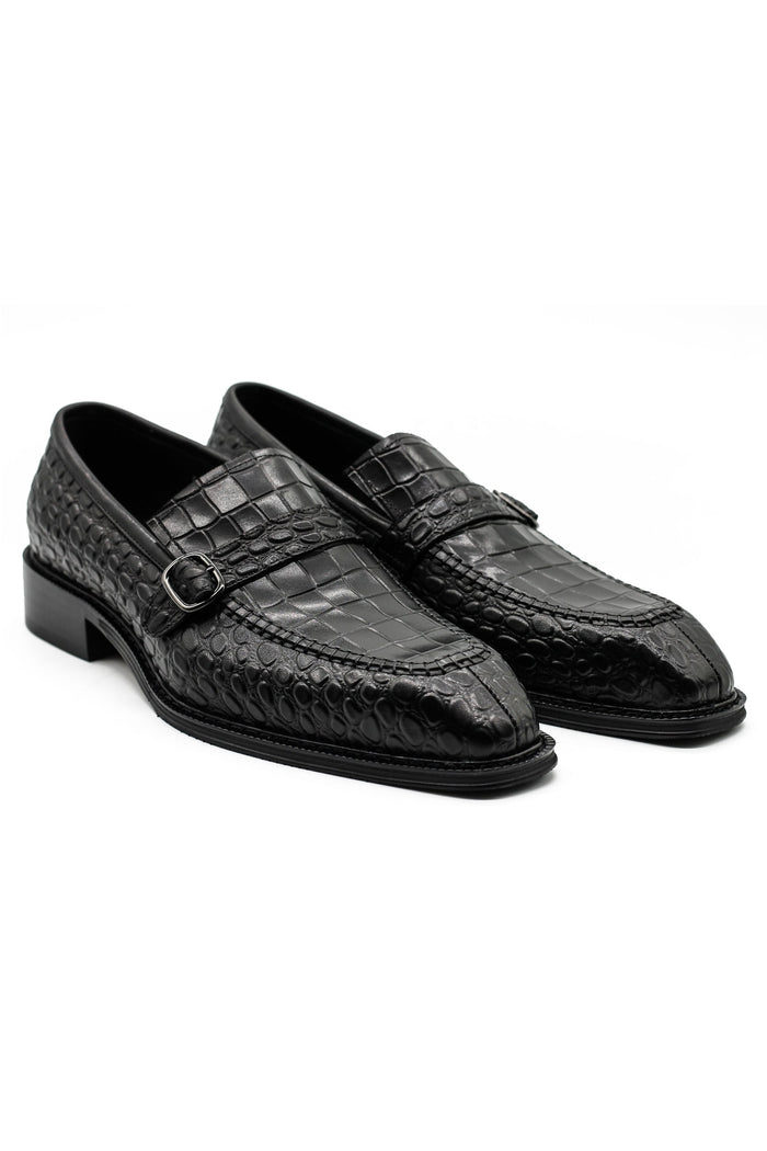 Men’s Slip-on Loafers Black Croco Embossed Leather
