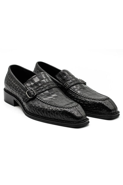 Men’s Slip-on Loafers Black Croco Embossed Leather