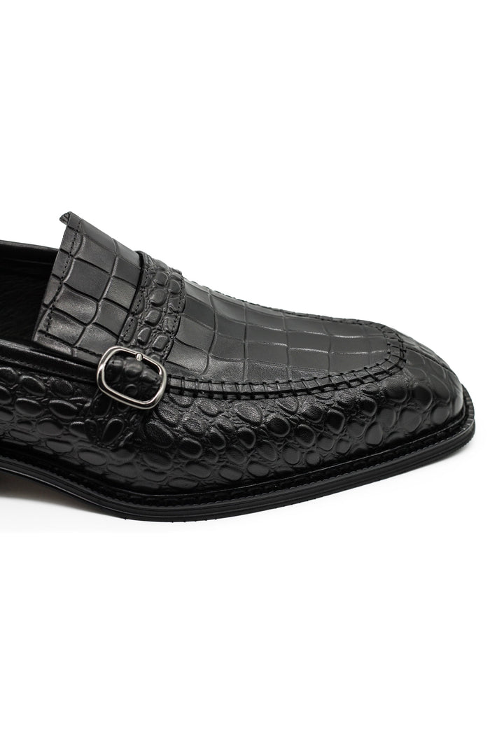 Men’s Slip-on Loafers Black Croco Embossed Leather