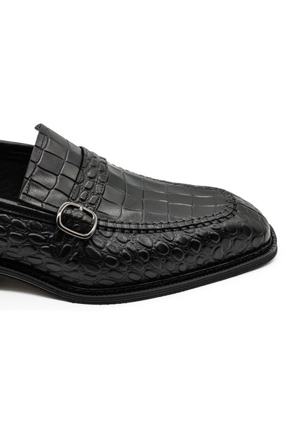 Men’s Slip-on Loafers Black Croco Embossed Leather