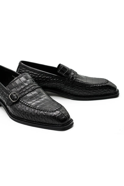 Men’s Slip-on Loafers Black Croco Embossed Leather