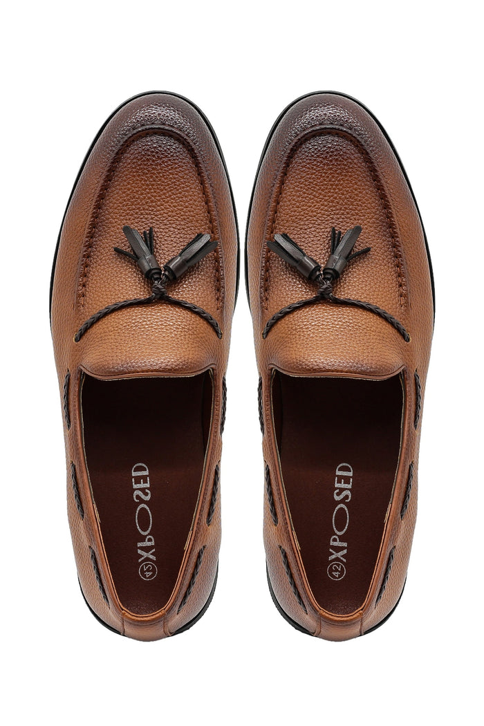 Men’s Tan Faux Leather Tassel Loafers