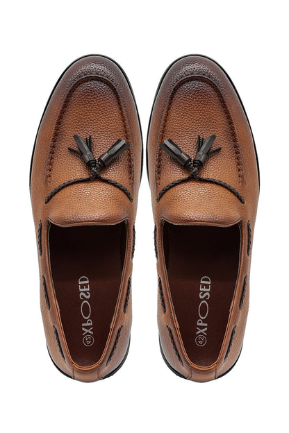 Men’s Tan Faux Leather Tassel Loafers
