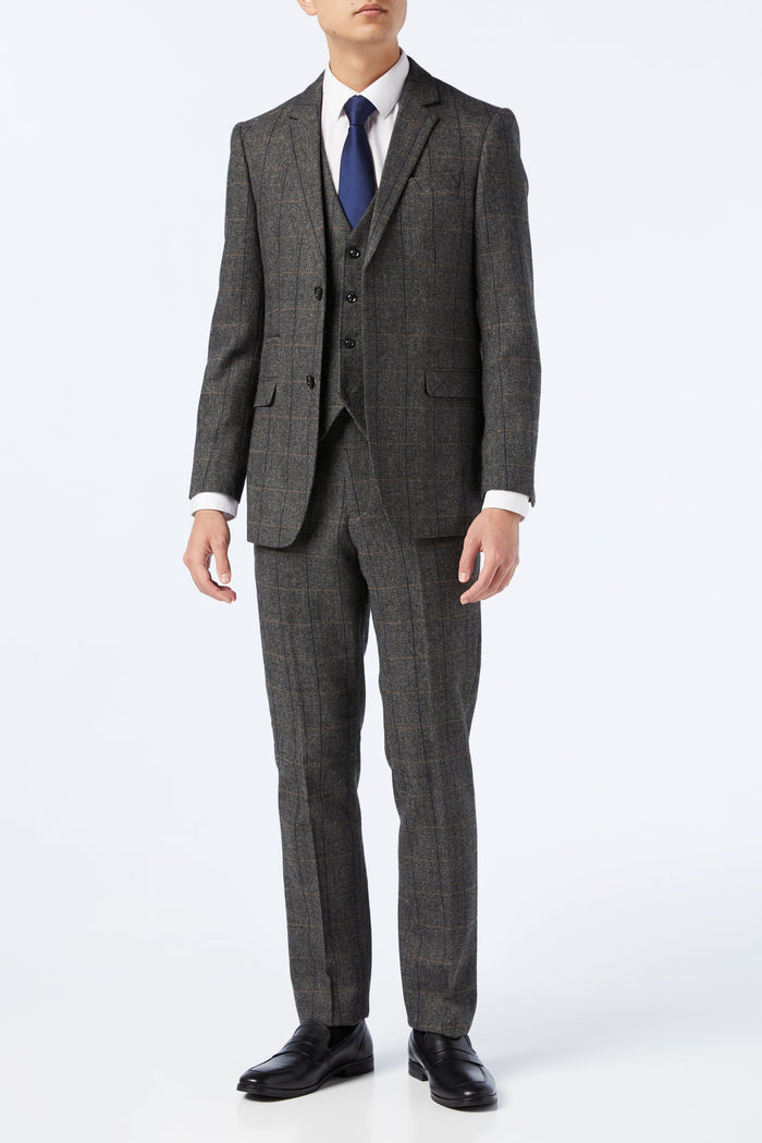 MENS TWEED GREY HERRINGBONE CHECKS TAILORED FIT WAISTCOAT