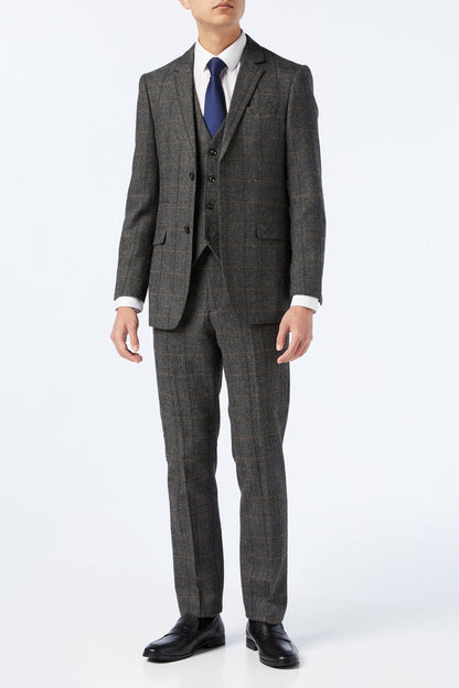 MENS TWEED GREY HERRINGBONE CHECKS TAILORED FIT WAISTCOAT