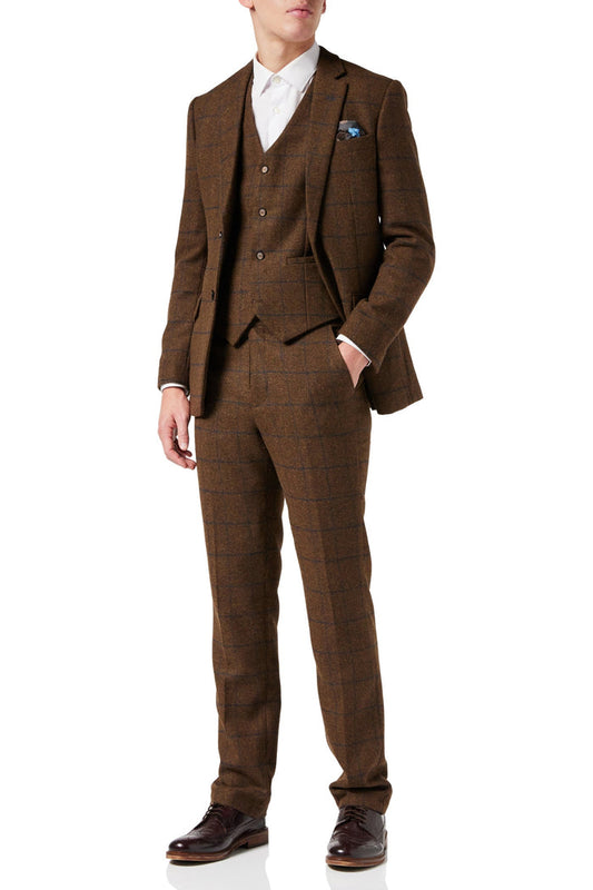 MENS TWEED TAN BROWN HERRINGBONE CHECK PEAKY BLINDERS WAISTCOAT