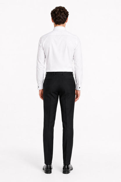 Men's White Formal Shirt with Black Buttons & Pocket Square