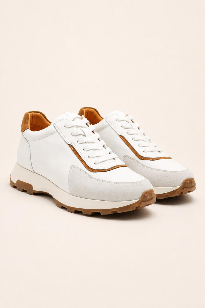 Men's White Handmade Real Leather Trainers
