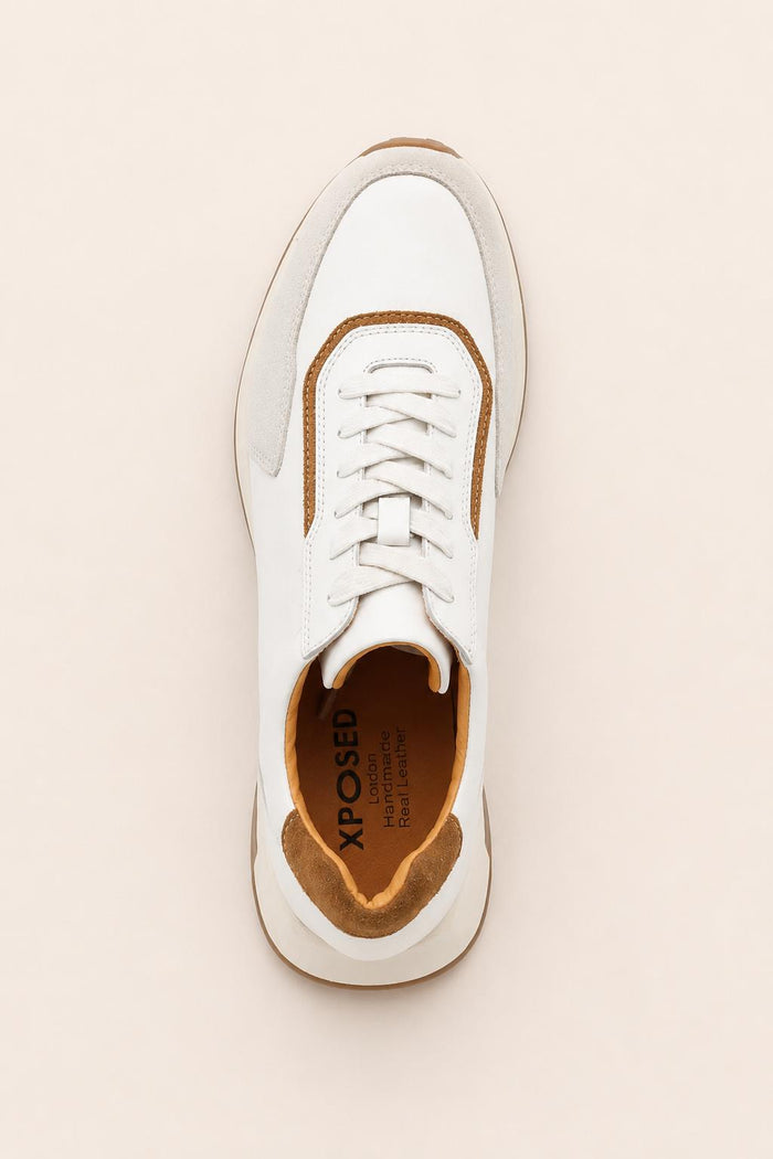 Men's White Handmade Real Leather Trainers