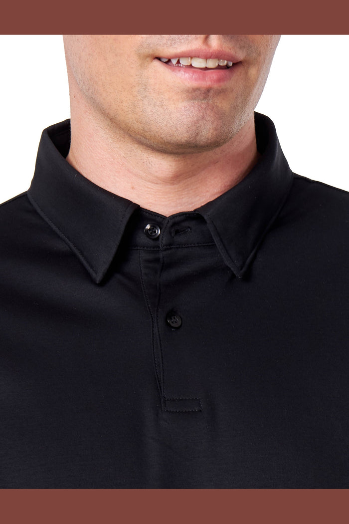 Mercerised Cotton Black Polo Shirt Long Sleeve