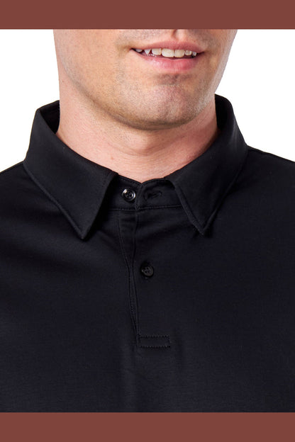 Mercerised Cotton Black Polo Shirt Long Sleeve