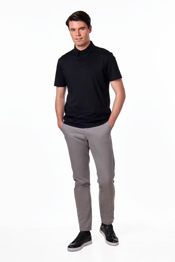 Mercerised Cotton Black Polo T Shirt Short Sleeve