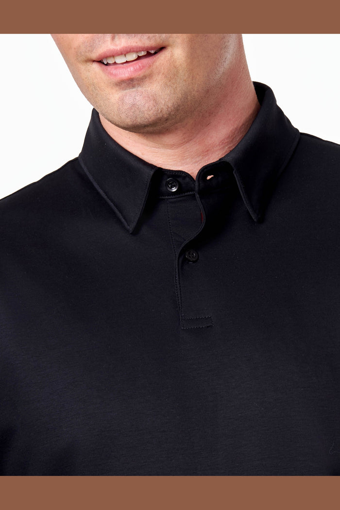Mercerised Cotton Black Polo T Shirt Short Sleeve