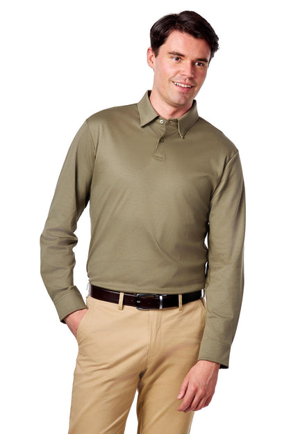 Mercerised Cotton Khaki Polo Shirt Long Sleeve