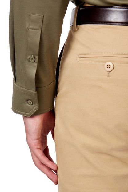 Mercerised Cotton Khaki Polo Shirt Long Sleeve