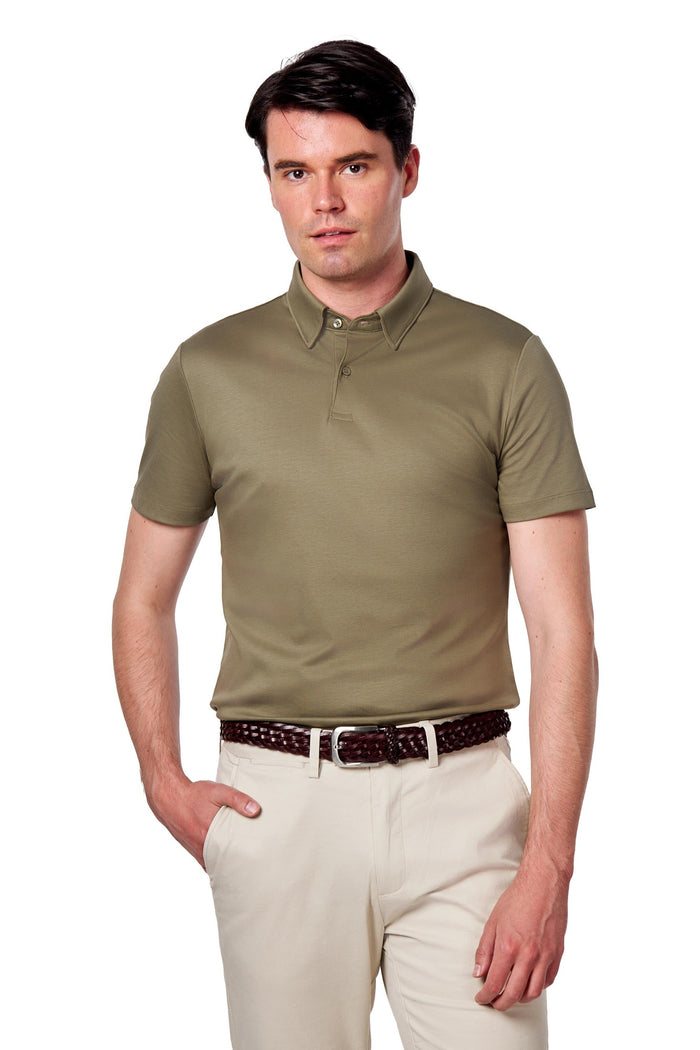Mercerised Cotton Khaki Polo T Shirt Short Sleeve