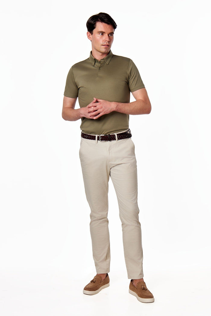Mercerised Cotton Khaki Polo T Shirt Short Sleeve