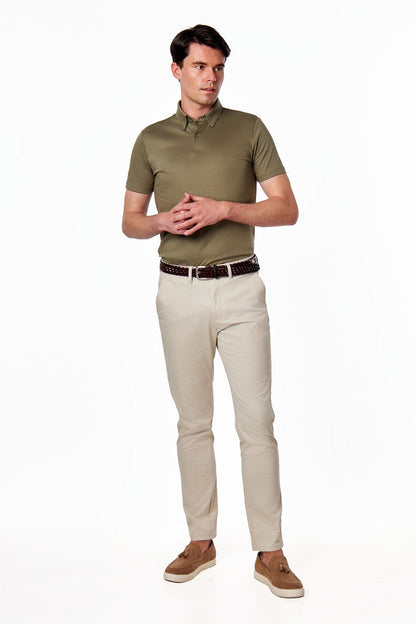Mercerised Cotton Khaki Polo T Shirt Short Sleeve