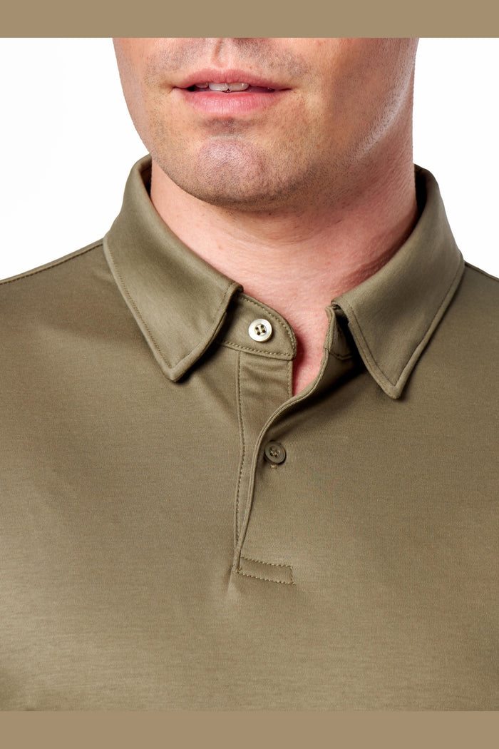 Mercerised Cotton Khaki Polo T Shirt Short Sleeve